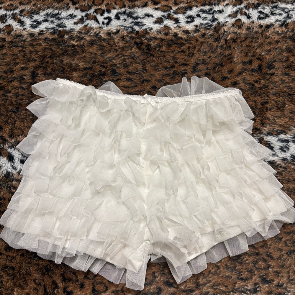 White Ruffled Women's Bloomer Shorts